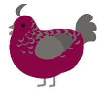 A maroon and grey chicken with a half-lace pattern