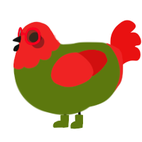 A olive and red chicken with a head pattern