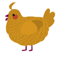 A ochre chicken with a lace pattern