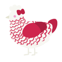 A white and crimson chicken with a lace pattern