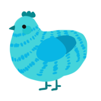 A aqua and cerulean chicken with a bar pattern