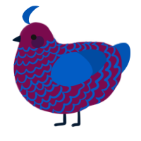 A wine and ultramarine chicken with a lace pattern