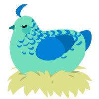 A mint and sapphire chicken with a half-lace pattern