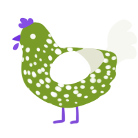 A chartreuse and white chicken with a speckle pattern