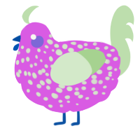 A orchid and gluppy chicken with a speckle pattern