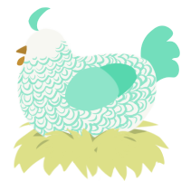 A white and mint chicken with a double-lace pattern
