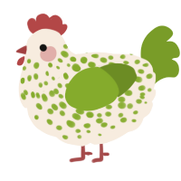 A cream and chartreuse chicken with a speckle pattern