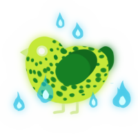 A lime and leaf chicken with a speckle pattern
