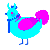A aqua and amethyst chicken with a neck-band pattern
