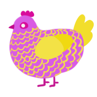 A orchid and yellow chicken with a lace pattern