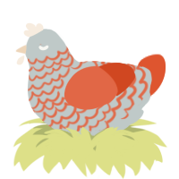 A silver and vermilion chicken with a lace pattern