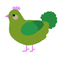 A chartreuse and viridian chicken