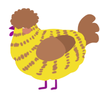 A yellow and brown chicken with a bar pattern