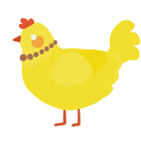 A yellow chicken with a head pattern