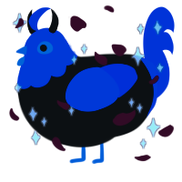 A black and ultramarine chicken with a head pattern