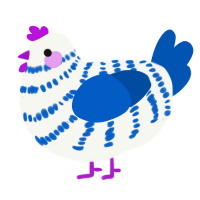 A white and ultramarine chicken with a bar pattern