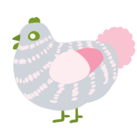 A mist and rose chicken with a bar pattern
