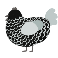 A black and silver chicken with a lace pattern