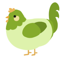 A apple and chartreuse chicken with a head pattern
