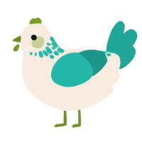 A cream and turquoise chicken with a neck-speckle pattern