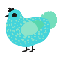A aqua and mint chicken with a speckle pattern