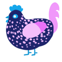 A navy and lavender chicken with a speckle pattern
