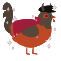 A vermilion and bark chicken with a head pattern