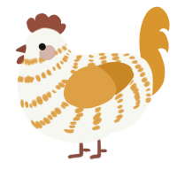 A white and orange chicken with a bar pattern