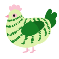 A apple and leaf chicken with a bar pattern