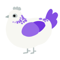 A white and blurple chicken with a neck-speckle pattern
