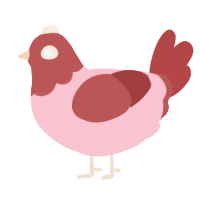 A rose and red chicken with a head pattern