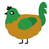 A ochre and viridian chicken with a head pattern