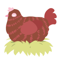 A russet and red chicken with a bar pattern