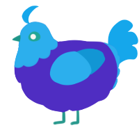 A indigo and sky chicken with a head pattern