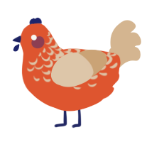 A vermilion and beige chicken with a half-lace pattern