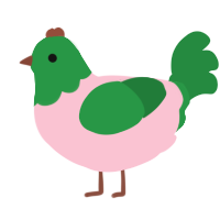 A rose and viridian chicken with a head pattern