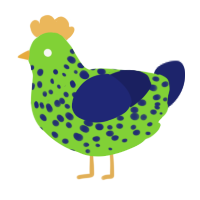 A grass and navy chicken with a speckle pattern