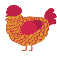A orange and crimson chicken with a lace pattern