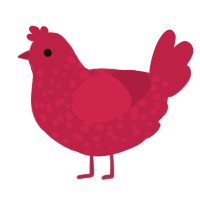 A crimson chicken with a speckle pattern