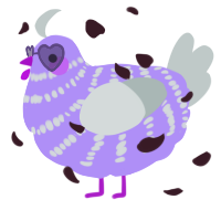 A lilac and silver chicken with a bar pattern