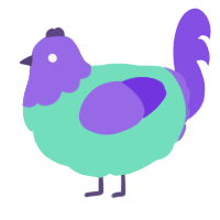 A mint and blurple chicken with a head pattern