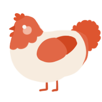A cream and vermilion chicken with a head pattern