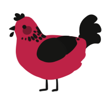 A crimson and black chicken with a neck-speckle pattern