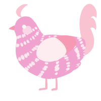 A pink and rose chicken with a bar pattern