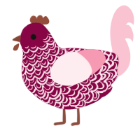 A maroon and rose chicken with a double-lace pattern