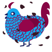 A sky and maroon chicken with a lace pattern