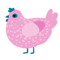 A pink chicken with a speckle pattern