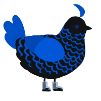 A black and ultramarine chicken with a lace pattern