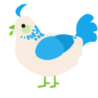 A cream and sky chicken with a neck-speckle pattern