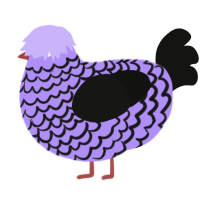 A lilac and black chicken with a lace pattern